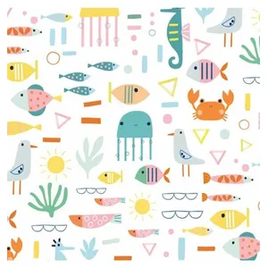 Tissu coton Dashwood Summer Fun animaux marins vendu au mètre - fun bl...