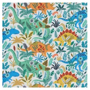 Tissu coton Dashwood Jurassic dinosaures sur fond blanc vendu au mètre... pas cher