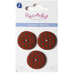 Recreatys Boutons de customisation - marron à pois rouges - 2,5 cm - 3 pces pas cher