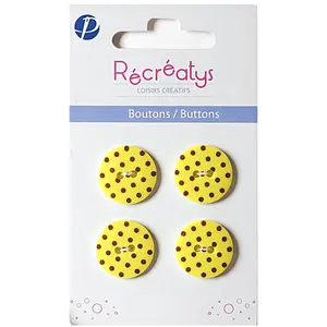 Recreatys Boutons de customisation - jaune à pois marron - 1,8 cm - 4 pces pas cher