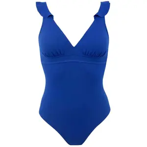 Maillot de bain 1 pièce plongeant à volant Bleu Janine RobinVendu par3suisses