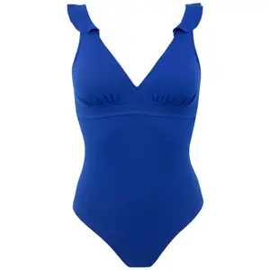 Maillot de bain 1 pièce plongeant à volant Bleu Janine RobinVendu par3suisses