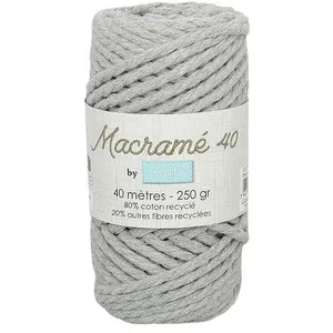 Non communiqué Fil macramé tressé - Gris - 5mm X 40m - 90% coton naturel recyclé pas cher