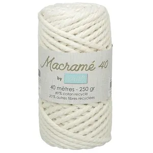 Non communiqué Fil macramé tressé - Blanc - 5mm X 40m - 90% coton naturel recyclé