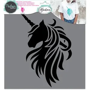 Comparateur de prix : Pochoir textile - Aladine - Licorne - 28x28 cm - Customisation - Loisirs créatifs