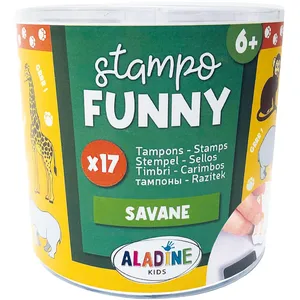 Comparateur de prix : Aladine - 17 Tampons Animaux de la Savane avec Encreur Noir   Tampons Enfant dès 6 ans   Stampo Funny   Encre Lavable   Activité Manuelle Dessin   Lion Singe Rhino   Cadeau Fille Garçon