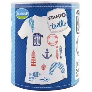 Aladine Stampo'textile - Kit de tampons avec encreur - Navy - 15 pcs