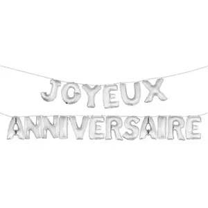 Ballons - HOBI - Joyeux anniversaire - Métallisé - 36 cm - Argenté