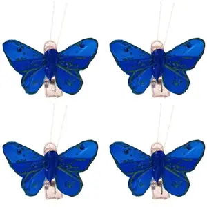 RueDeLaFete Sachet 4 Mini-Papillons STRASS sur pincette 3,5cm Bleu Royal pas cher