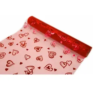 RueDeLaFete Chemin de table organza ROUGE & Coeurs rouges brillants pas cher