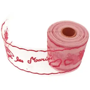 HOBI Rouleau de tulle Vive les mariés Rouge 8cm x 10M pas cher