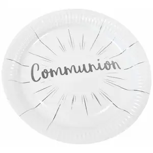 Comparateur de prix : Paquet de 6 Assiettes Communion en carton 23cm, Blanc/Argent