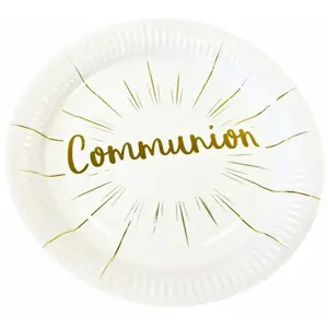 Comparateur de prix : Paquet de 6 Assiettes Communion en carton 23cm, Blanc/Or
