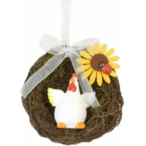 RueDeLaFete Nid avec poule résine et ruban, 10cm ˜ pas cher