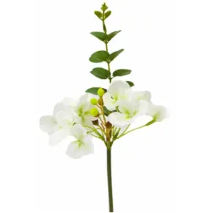 RueDeLaFete Hortensias Blancs avec branche d'eucalyptus 38cm pas cher