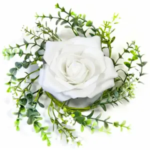 NO NAME CENTRE DE TABLE ROSE ET FEUILLAGE 18 CM  Rose, fuchsia pas cher