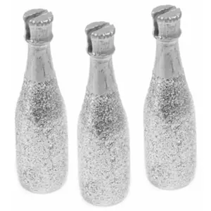 RueDeLaFete Lot de 3 Marque-places Bouteille de Champagne pailletée, Argent DEC852AR pas cher