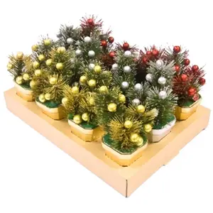 Déco Composition SAPIN de Noël avec boules dans pot 15cm (x1)