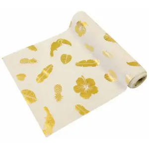 RueDeLaFete Chemin de table TOILE imprimée Exotique Or brillant 4m pas cher