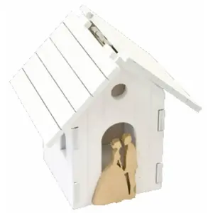 RueDeLaFete Petite Boite Maison des mariés 7,7cm en bois blanc/Or pas cher