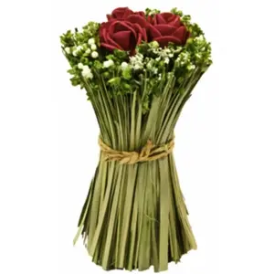 RueDeLaFete Déco Bouquet vertical Fleurs et Roses liées 11cm, ROUGE pas cher