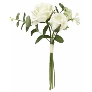 RueDeLaFete Bouquet de 2 Roses et 2 Eucalyptus avec Spirée 32cm, Crème FBO3003B pas cher