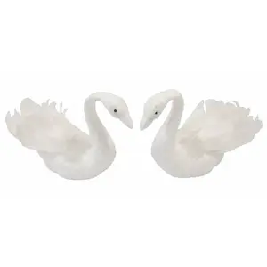 RueDeLaFete Lot de 2 Cygnes déco blancs avec paillettes et plumes 11cm pas cher