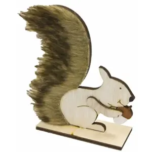 RueDeLaFete Déco Ecureuil 15cm en bois et fourrure pas cher