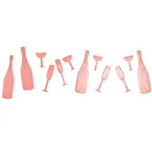 RueDeLaFete Sachet de 12 Confettis de table en bois Champagne/Flutes, Rose Gold pas cher