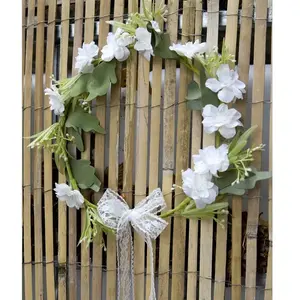 RueDeLaFete Couronne de Fleurs et feuilles avec ruban dentelle ˜ 25cm pas cher