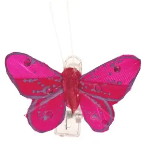 RueDeLaFete Sachet 4 Mini-Papillons STRASS sur pincette 3,5cm Fuchsia pas cher