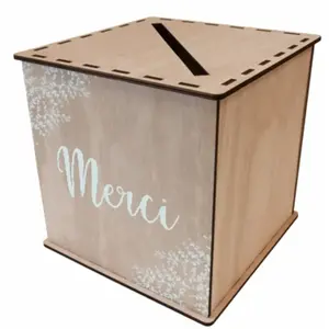 10 Tirelire Merci EN BOIS 24cm pas cher