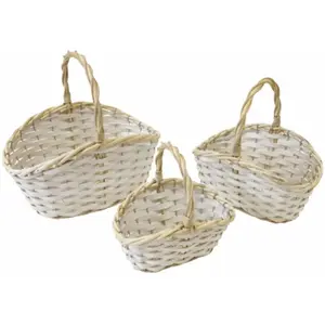 RueDeLaFete Lot 3 Grands Paniers Ovales en osier 20cm, 25cm et 31cm, Blanc/NATUREL pas cher