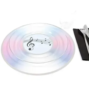 RueDeLaFete Sachet 2 Sets de table 30cm ronds MUSIQUE CD, Blanc irisé pas cher