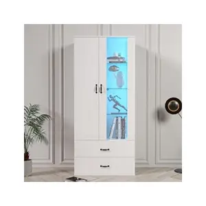 Samlong Vitrine avec LED 16 couleurs, Vitrine étagère sur pied, armoire de salon a LED haute bibliothèque - BlancVendu pardarty