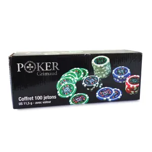 France Cartes Coffret cristal 100 jetons Poker Grimaud   en plastique ABS 11,5g pas cher