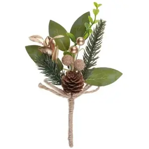 Lot de 2 Piquets Festifs décos branches 11x16,5 cm Or/vert