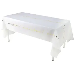 RueDeLaFete Nappe Bonne Année en tissu rectangle 1,42m x 2m Blanche pas cher