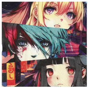 Comparateur de prix : RueDeLaFete Serviettes en papier - SANTEX - MANGA - Sachet de 20 - Multicolore - 33x33cm - 3 plis