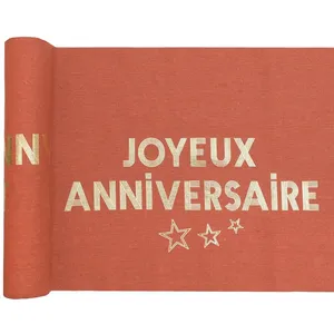 SANTEX 1 Chemin de table Joyeux Anniversaire Terracotta et Doré Or en coton 28cm x 3m REF/7975