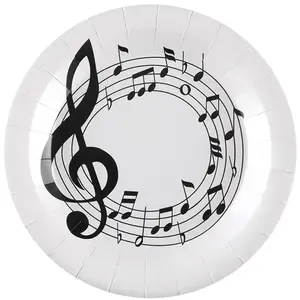 RueDeLaFete Paquet de 10 Assiettes Musique Clé de sol, Blanc pas cher