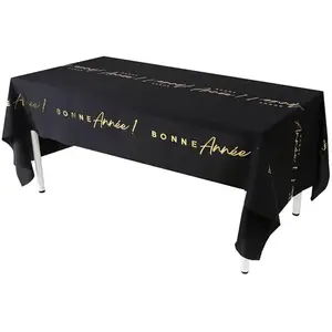 RueDeLaFete Nappe Bonne Année en tissu rectangle 1,42m x 2m Noire pas cher