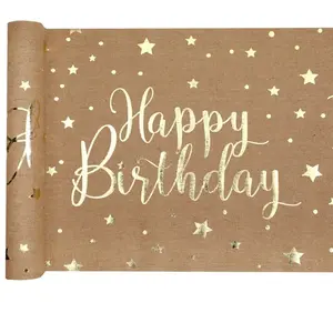 Comparateur de prix : Chemin de table coton HAPPY BIRTHDAY, Kraft/Or 3 mètres