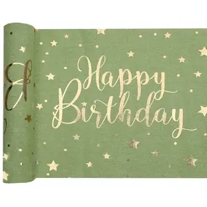 Comparateur de prix : Chemin de table coton HAPPY BIRTHDAY, Sauge/Or 3 mètres