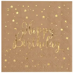 Comparateur de prix : Sachet de 20Petites serviettes Happy Birthday métal, Kraft/Or