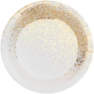 Comparateur de prix : 10 ASSIETTES CARTON CONFETTIS OR 22.5CM BLANC