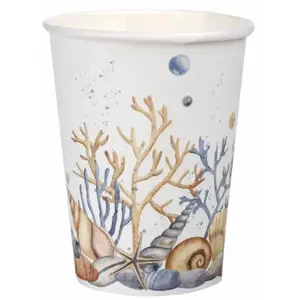 Comparateur de prix : 10 GOBELETS CARTON MER COQUILLAGE 27CL BLANC
