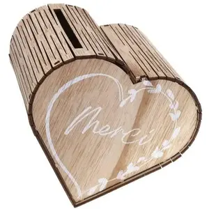 URNE BOIS CUR MARIAGE 24X24X15CM NATURE pas cher