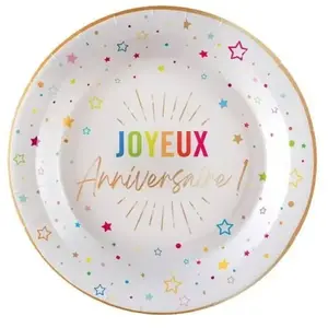 Comparateur de prix : RueDeLaFete Paquet de 6 Petites Assiettes Anniversaire Festicolor, mul...