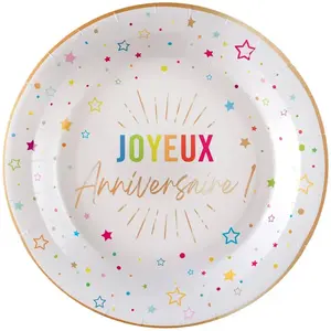 Comparateur de prix : RueDeLaFete Assiette Anniversaire Festicolor - Blanc